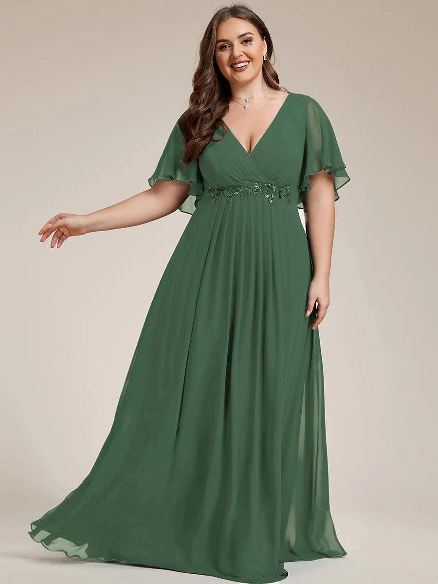 Plus V Neck Appliques Pleated Wholesale Bridesmaid Dresses