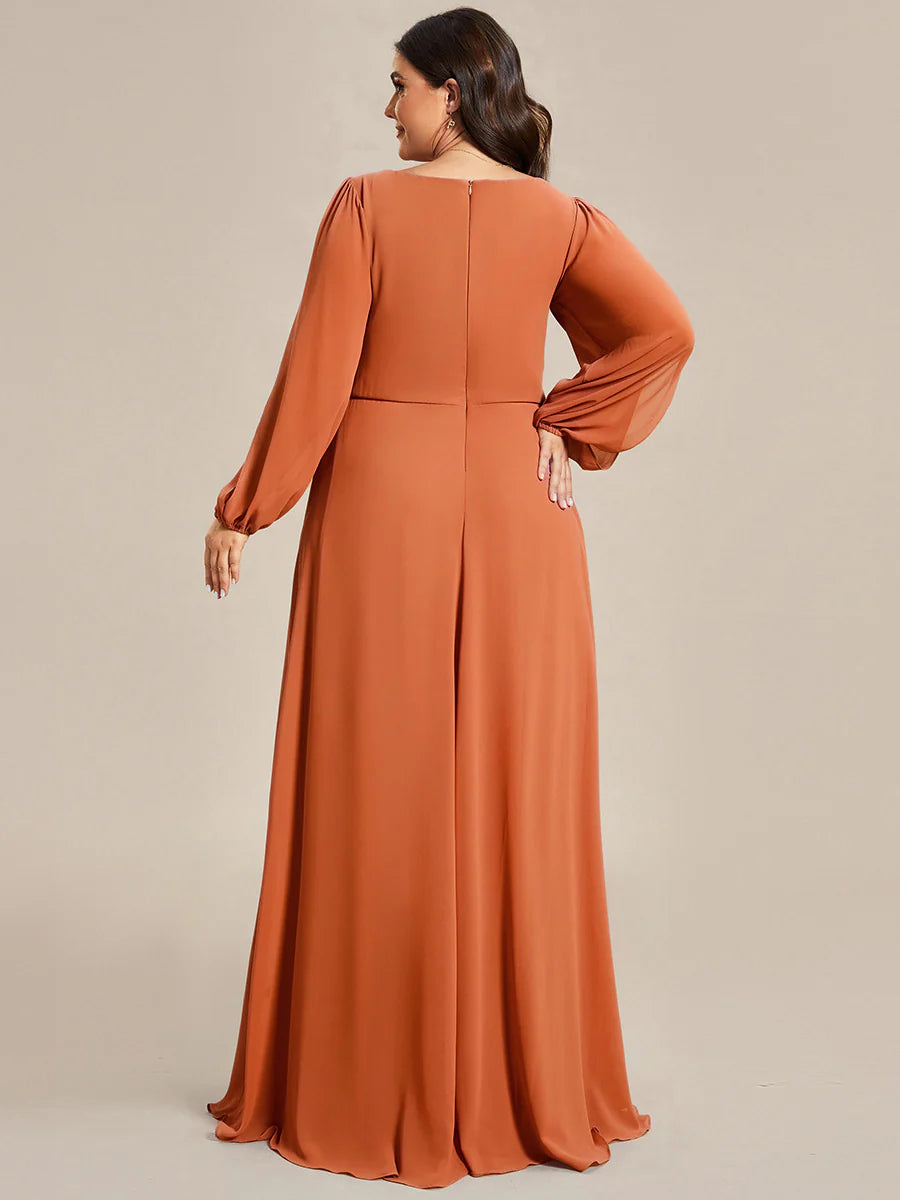 Wholesale Chiffon Plus Size Evening Dresses with Long Lantern Sleeves