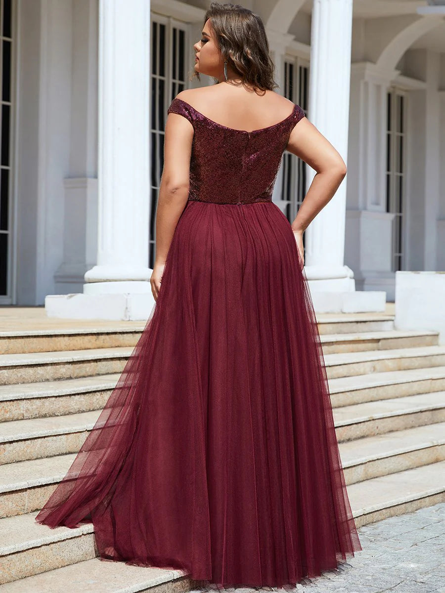 Wholesale High Waist Tulle & Sequin Sleeveless Evening Dress