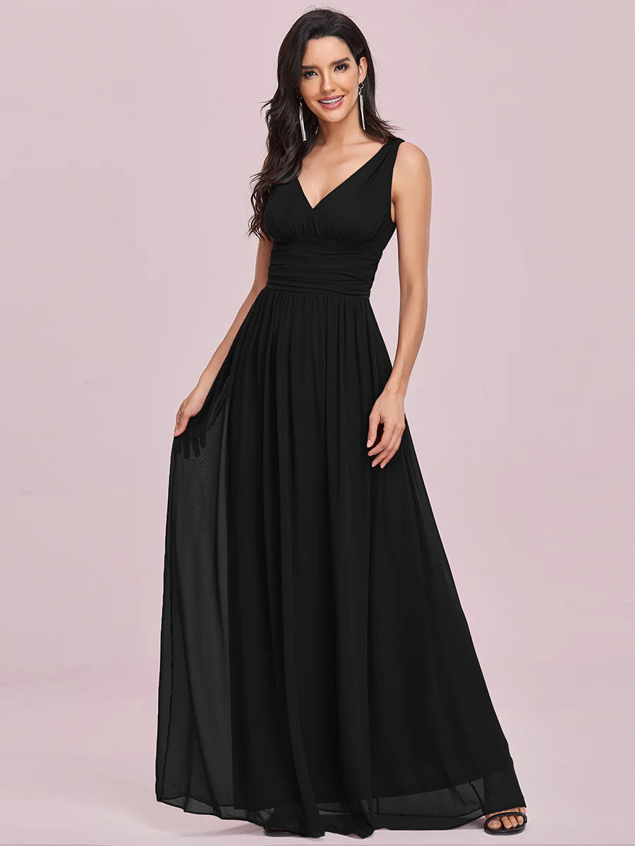 Elegant Double V-Neck Maxi Long Wholesale Bridesmaid Dresses