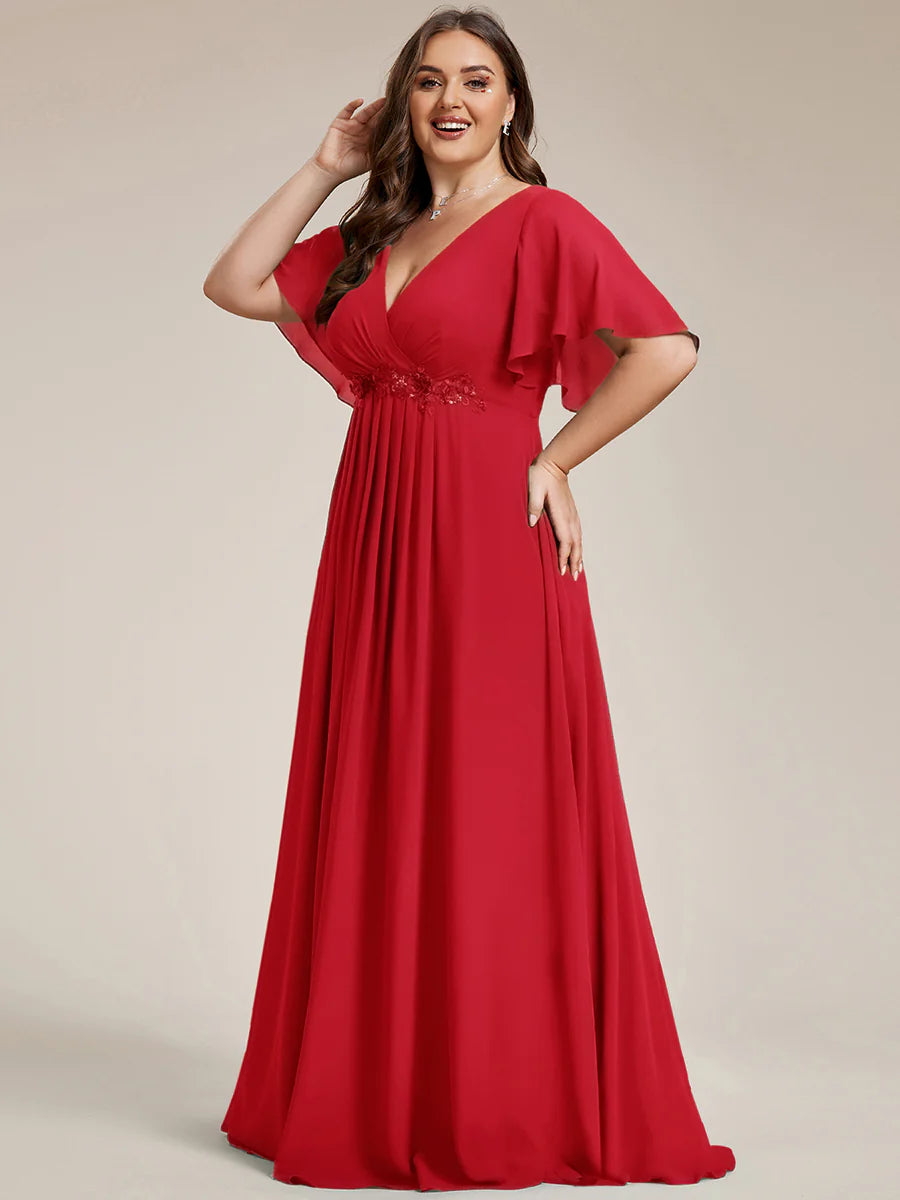 Plus V Neck Appliques Pleated Wholesale Bridesmaid Dresses