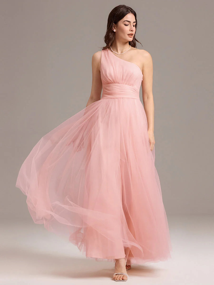 Custom Solutions Sleeveless Asymmetrical Pleated A-Line Floor Length Bridesmaid Dresses