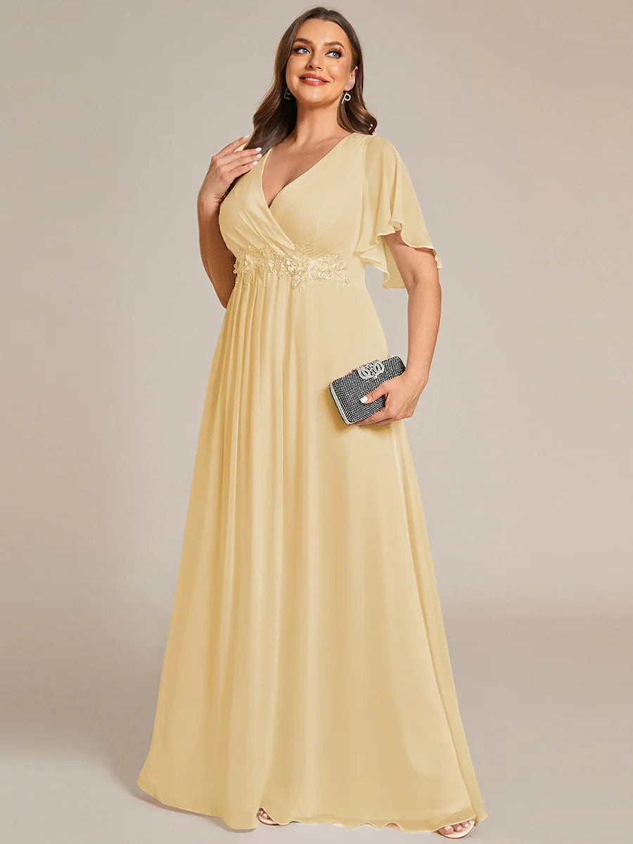 Plus V Neck Appliques Pleated Wholesale Bridesmaid Dresses