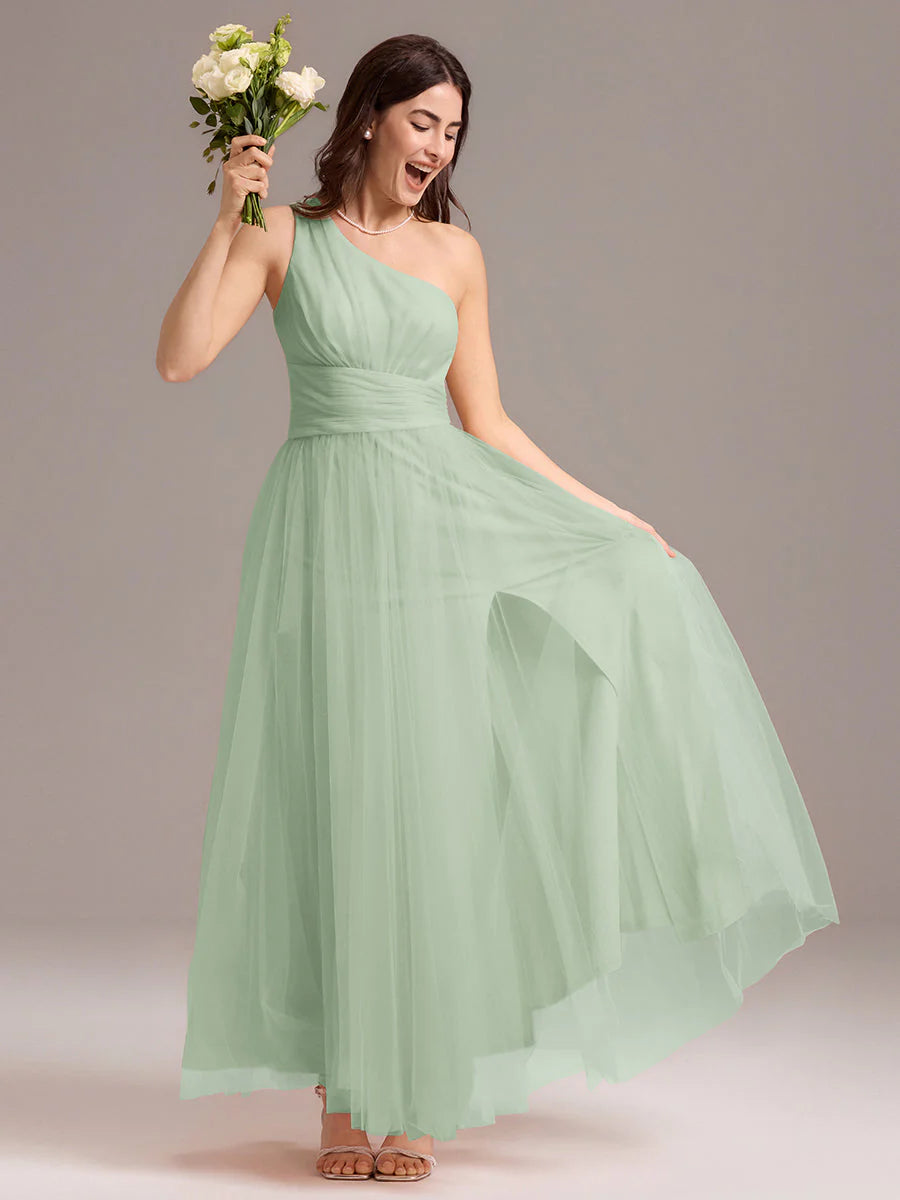 Custom Solutions Sleeveless Asymmetrical Pleated A-Line Floor Length Bridesmaid Dresses