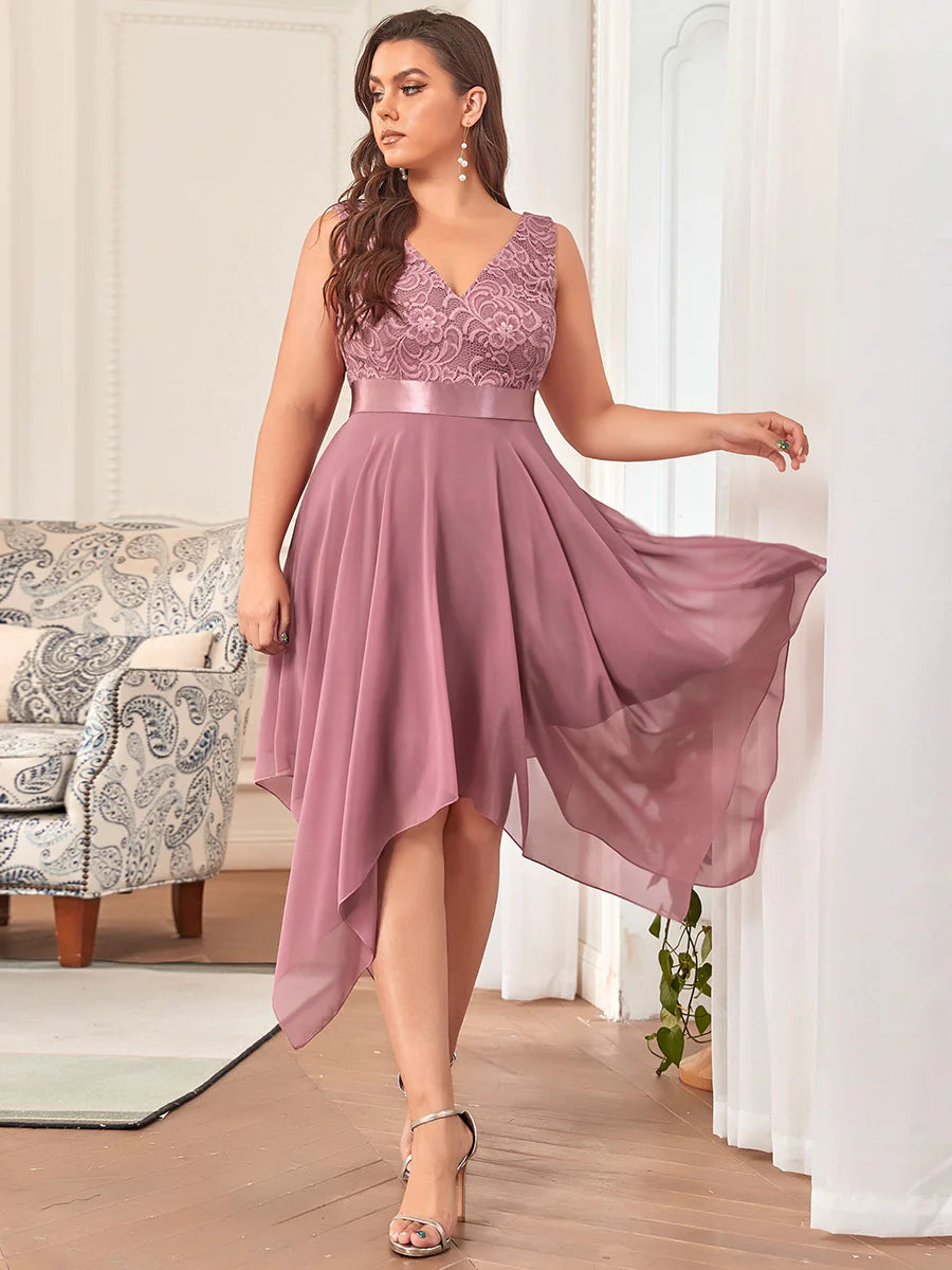 Plus Size Deep V Neck Asymmetrical Hem Sleeveless Wholesale Dresses