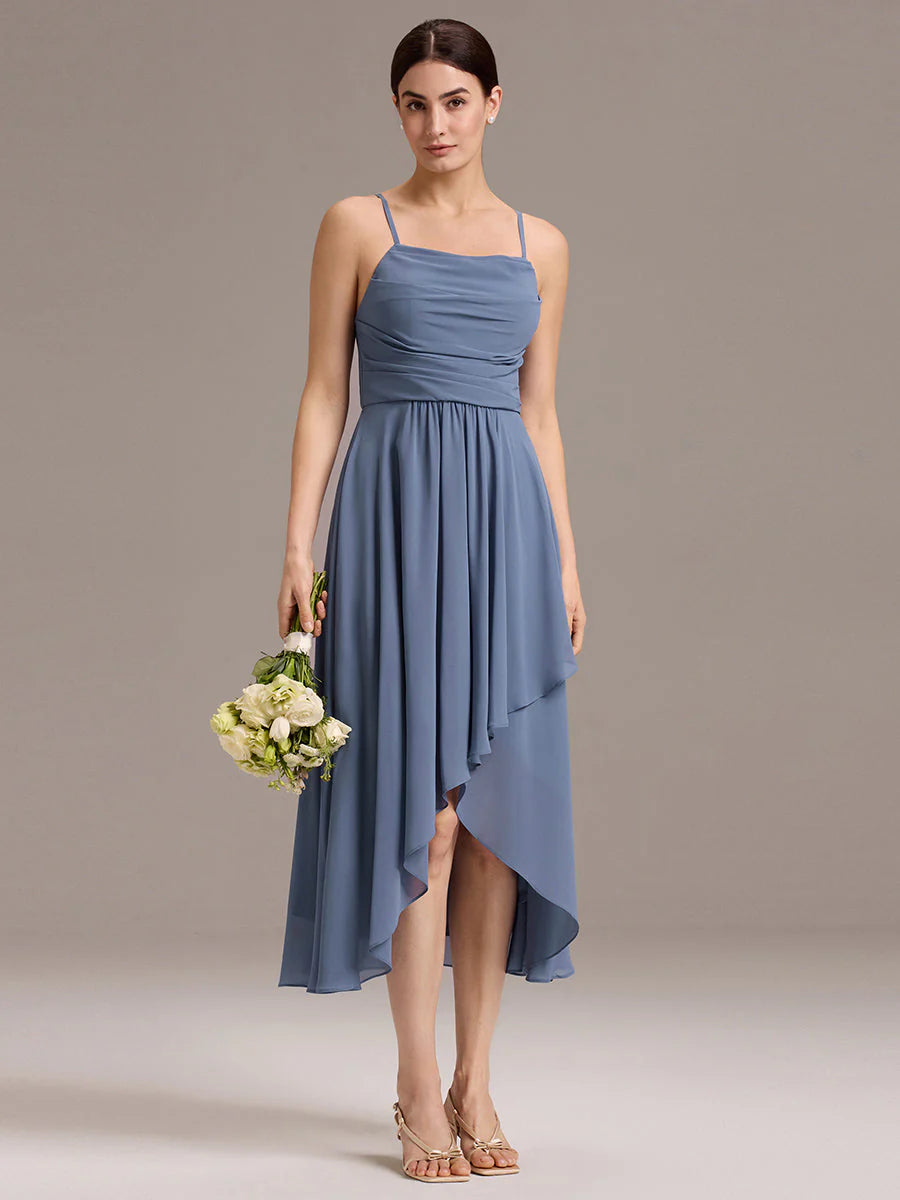Custom Solutions Sleeveless Cowl Neck High-Low A-Line Non-Stretch Bridesmaid Dresses