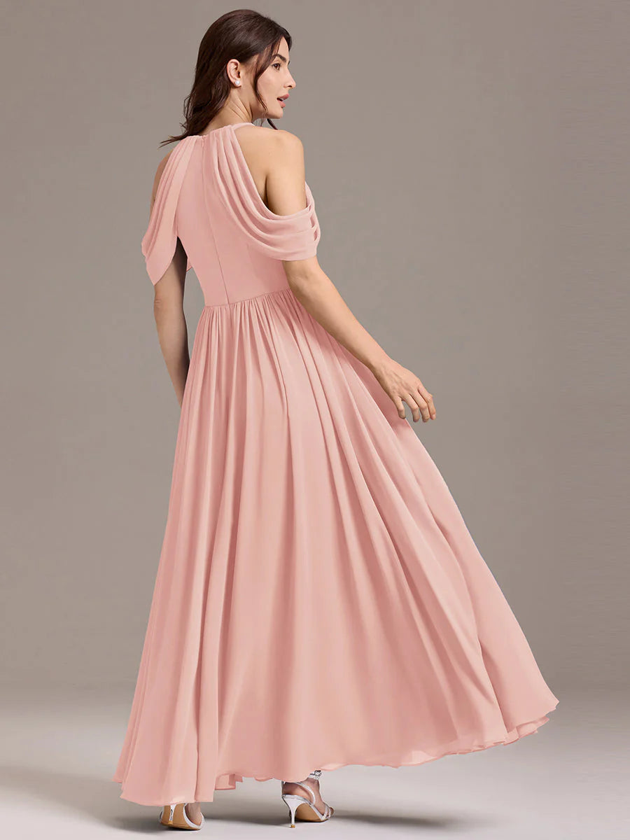 Mass Customization Sleeveless Cold Shoulder A-Line Floor Length Non-Stretch Bridesmaid Dresses