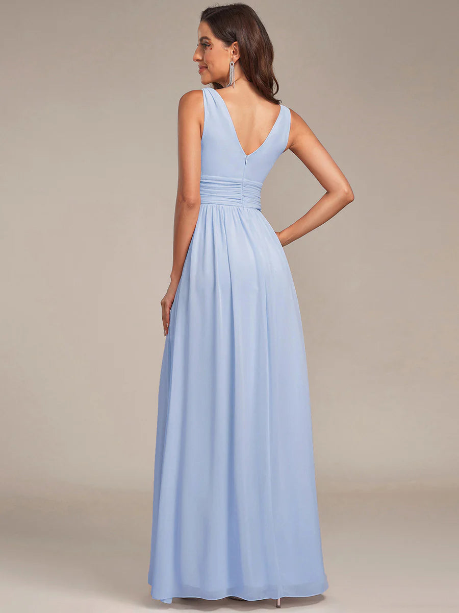 Elegant Double V-Neck Maxi Long Wholesale Bridesmaid Dresses