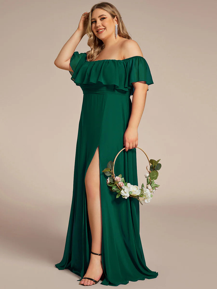 Women's Plus Size Ruffle Thigh Split Wholesale Bridesmaid Dresses