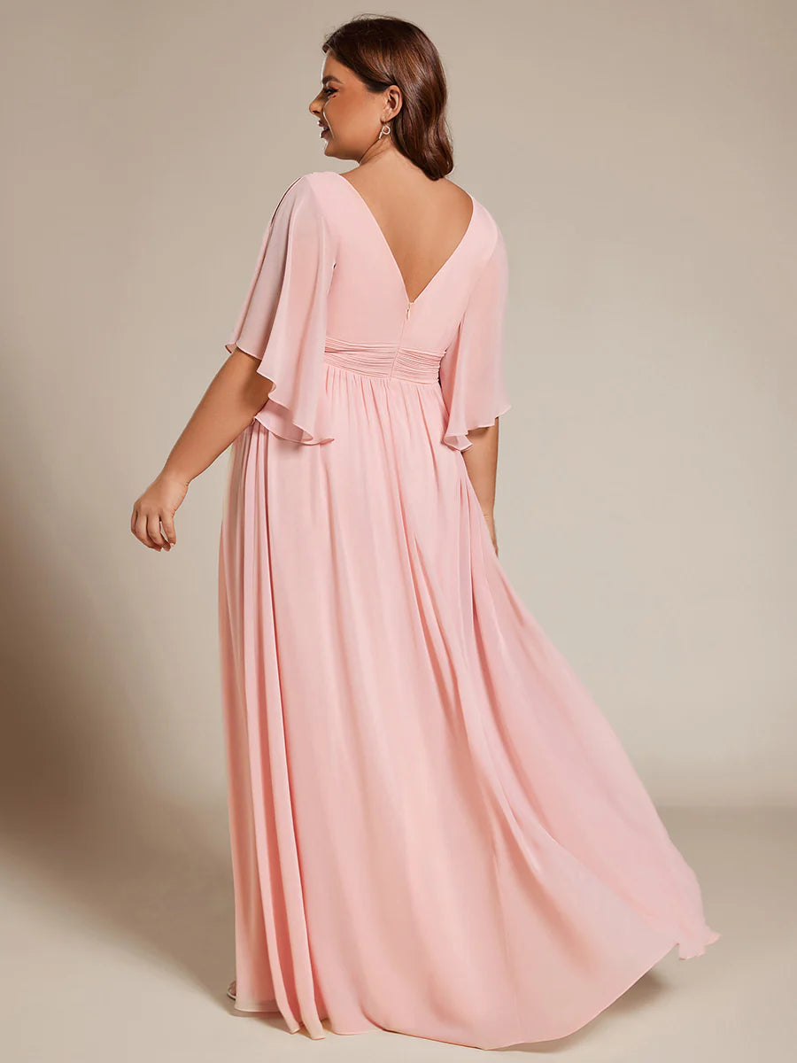 Plus V Neck Pleated Belt Wholesale Chiffon Bridesmaid Dresses