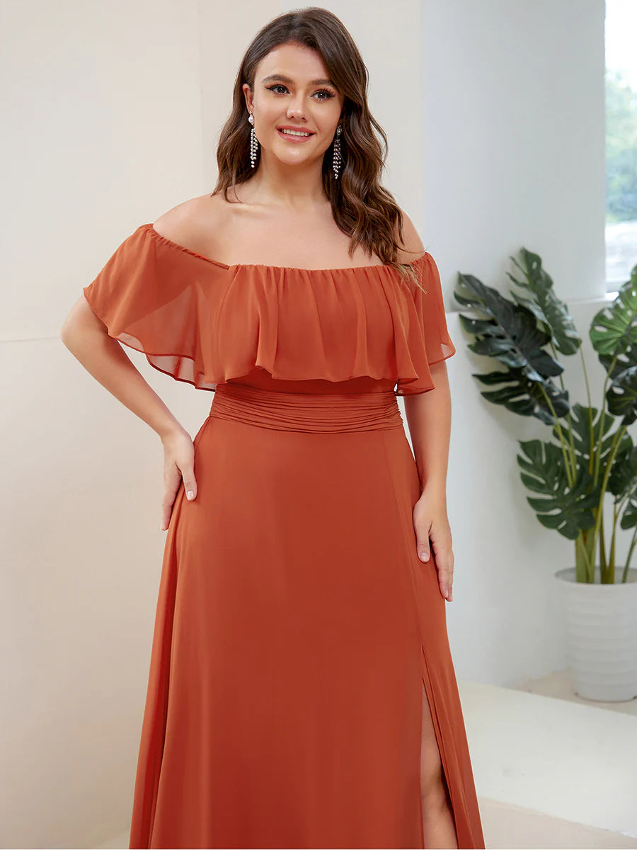 Women's Plus Size Ruffle Thigh Split Wholesale Bridesmaid Dresses