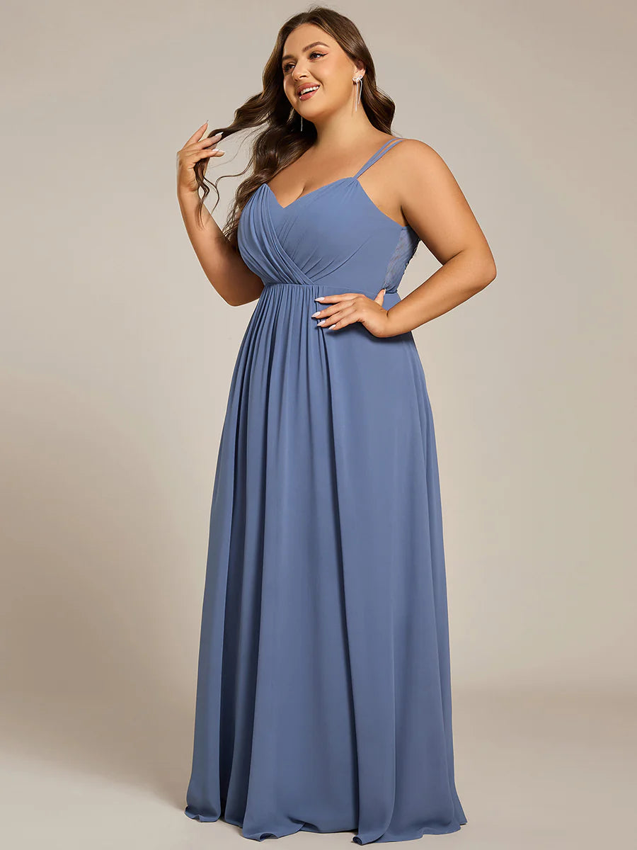 Plus Size Sleeveless V-Neck Appliques A-Line Floor Length Bridesmaid Dresses