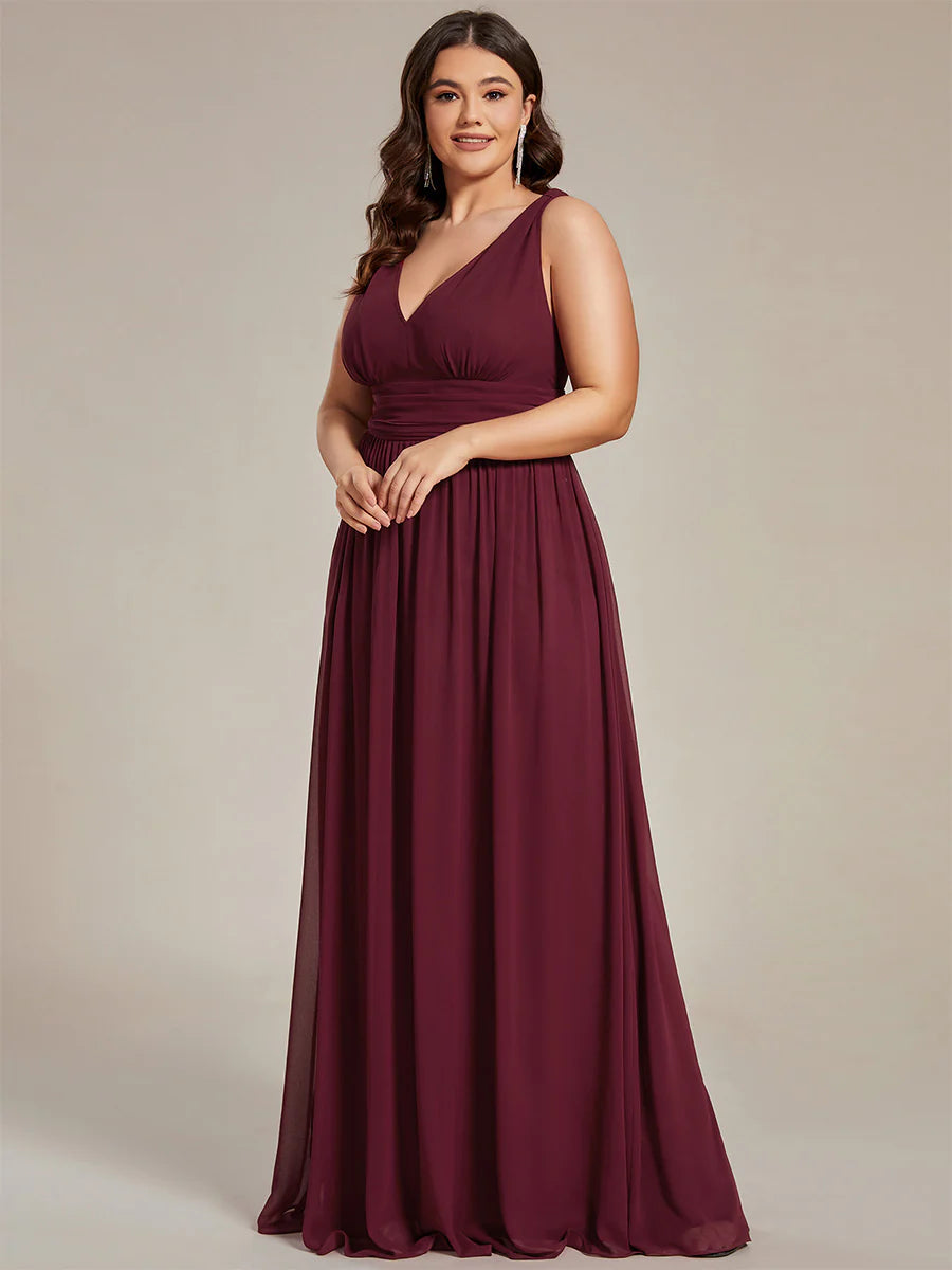 Double V-Neck Maxi Long Wholesale Plus Size Evening Dresses