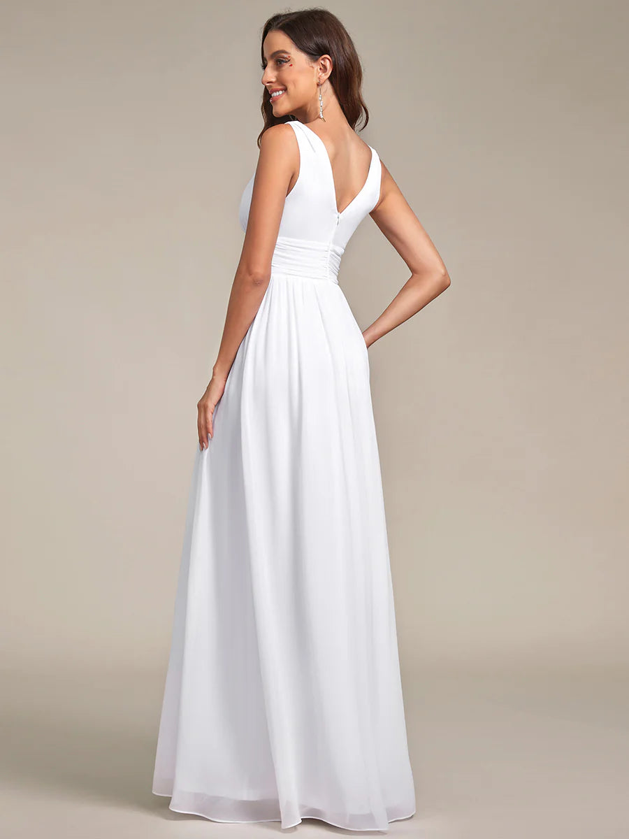 Elegant Double V-Neck Maxi Long Wholesale Bridesmaid Dresses