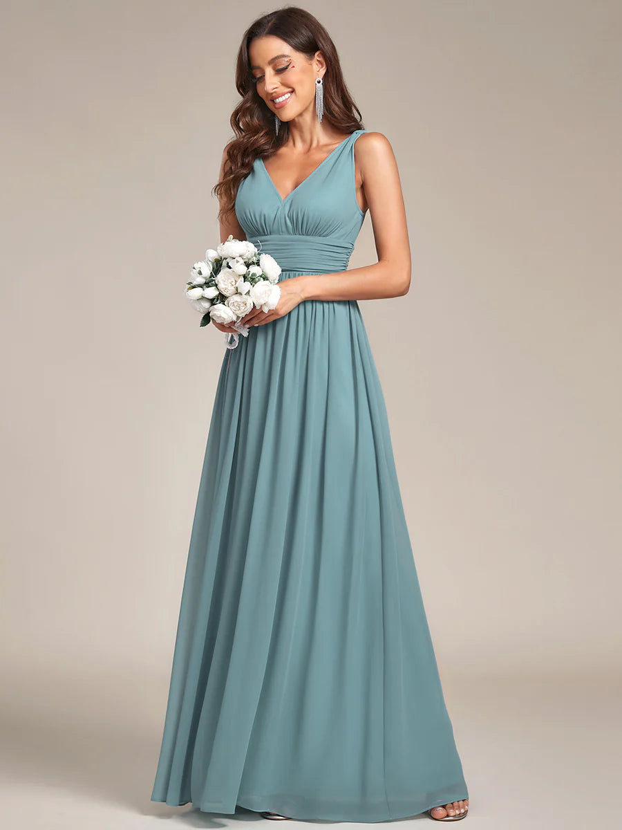 Elegant Double V-Neck Maxi Long Wholesale Bridesmaid Dresses