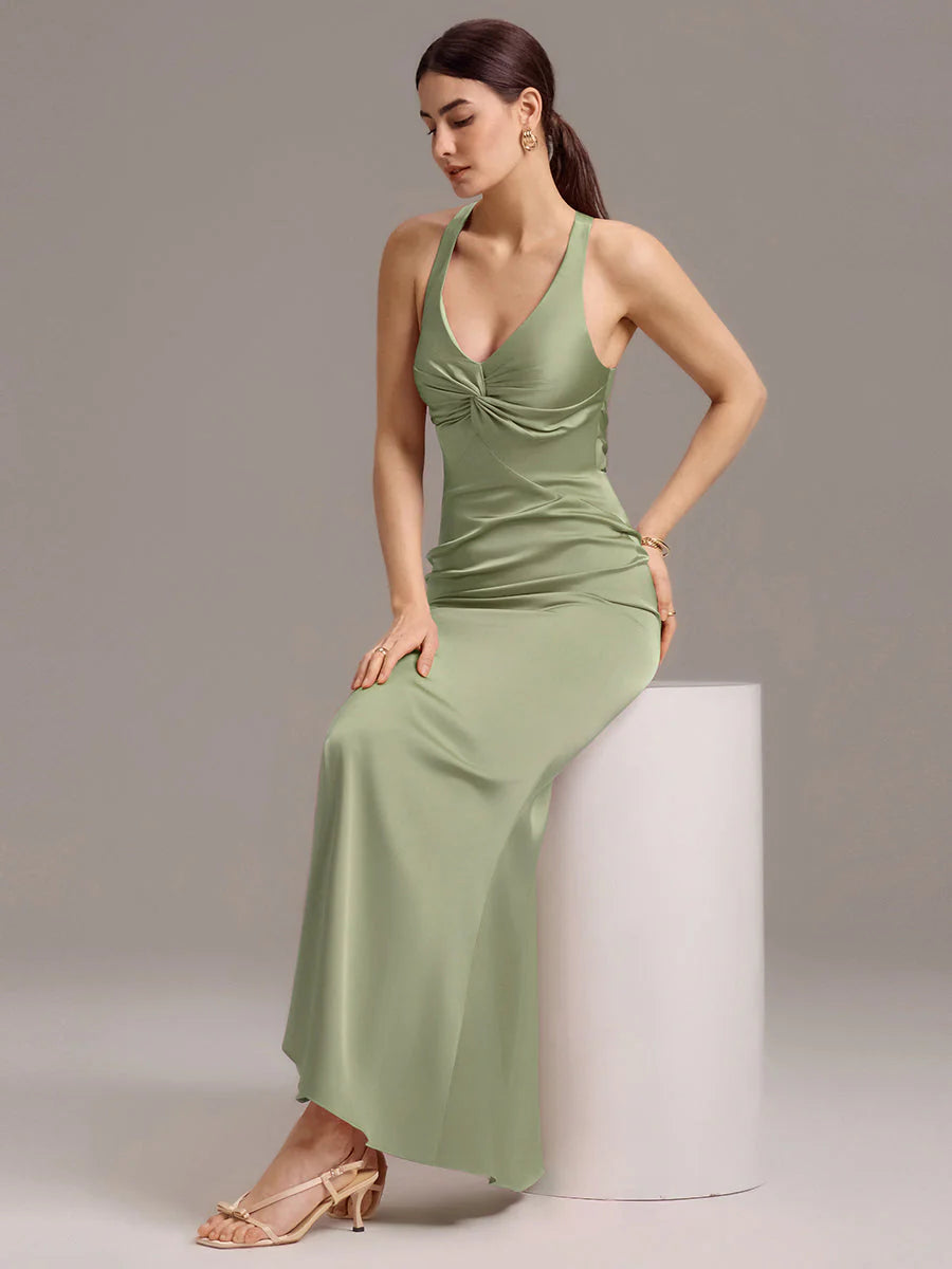Custom Solutions Sleeveless Deep V-Neck Backless Mermaid Floor Length Bridesmaid Dresses
