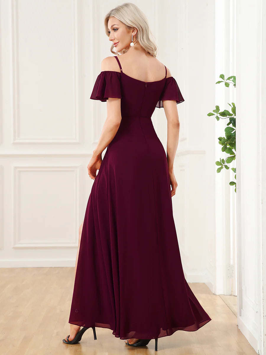 Wholesale High Split Chiffon Bridesmaid Dress With Spaghetti Straps