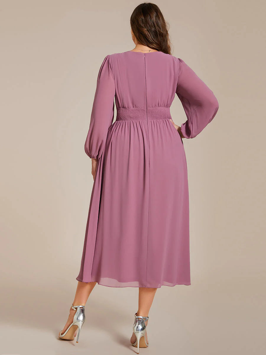 Plus Size Knee Length Chiffon Wholesale Wedding Guest Dresses With Long Sleeves