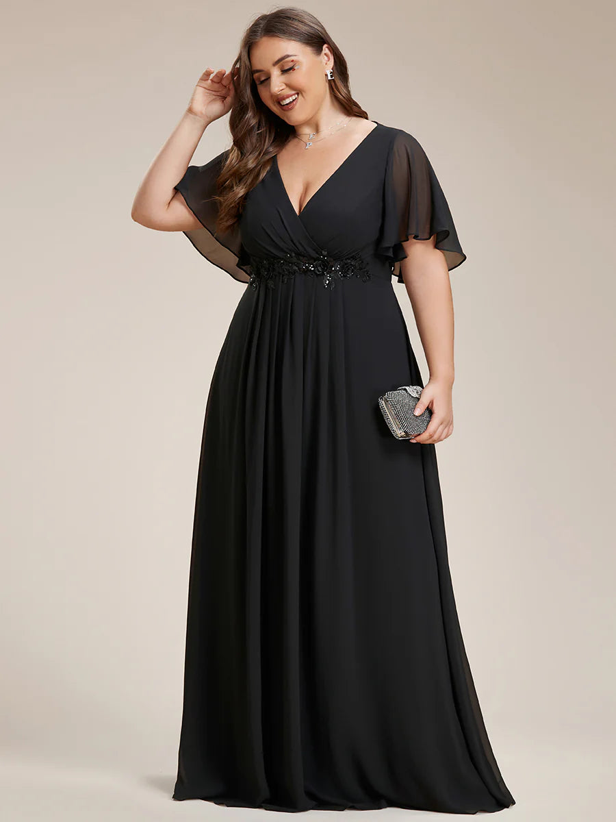 Plus V Neck Appliques Pleated Wholesale Bridesmaid Dresses