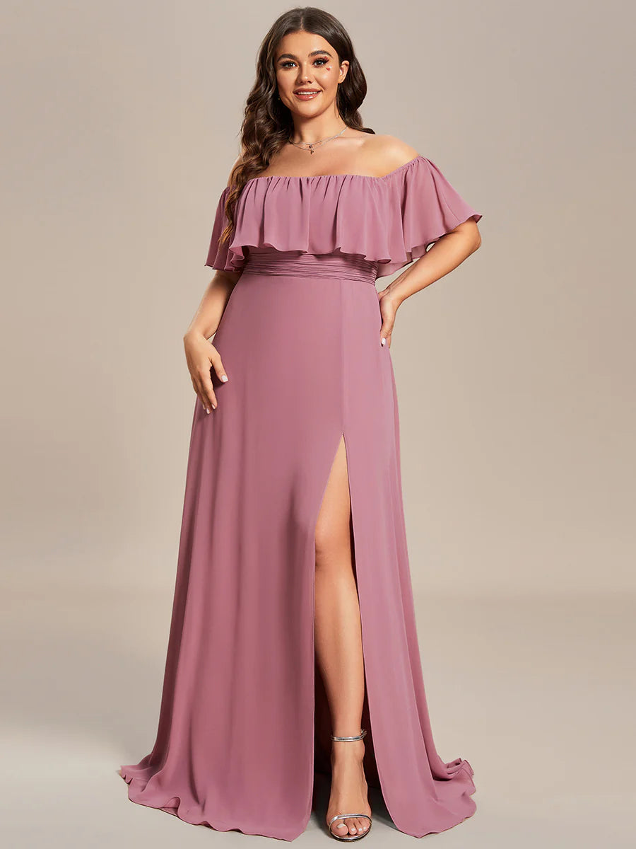 Women's Plus Size Ruffle Thigh Split Wholesale Bridesmaid Dresses