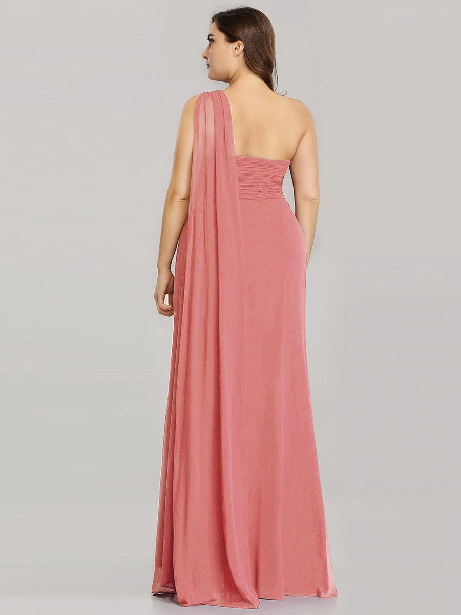 One Shoulder Chiffon Ruffles Plus Size Long Evening Dresses
