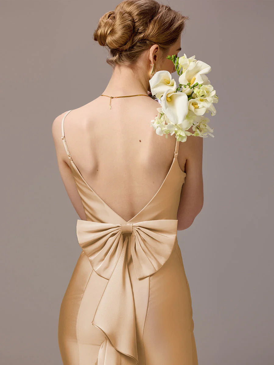 Custom Made Sleeveless Square Neck Backless Mermaid Floor Length Dress with Bowknot Bridesmaid dresses