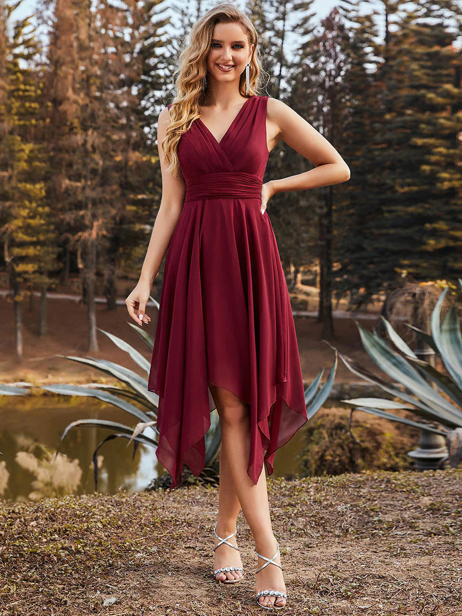 Pretty Wholesale Knee Length Chiffon Bridesmaid Dress with Irregular Hem