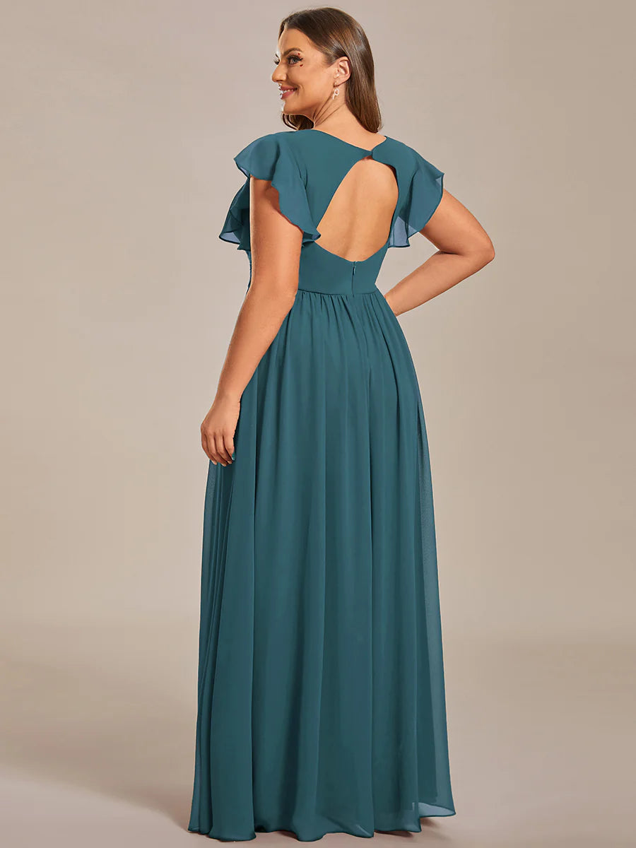 Plus V Neck Pleated Belted Ruffles Wholesale Bridesmaid Dresses