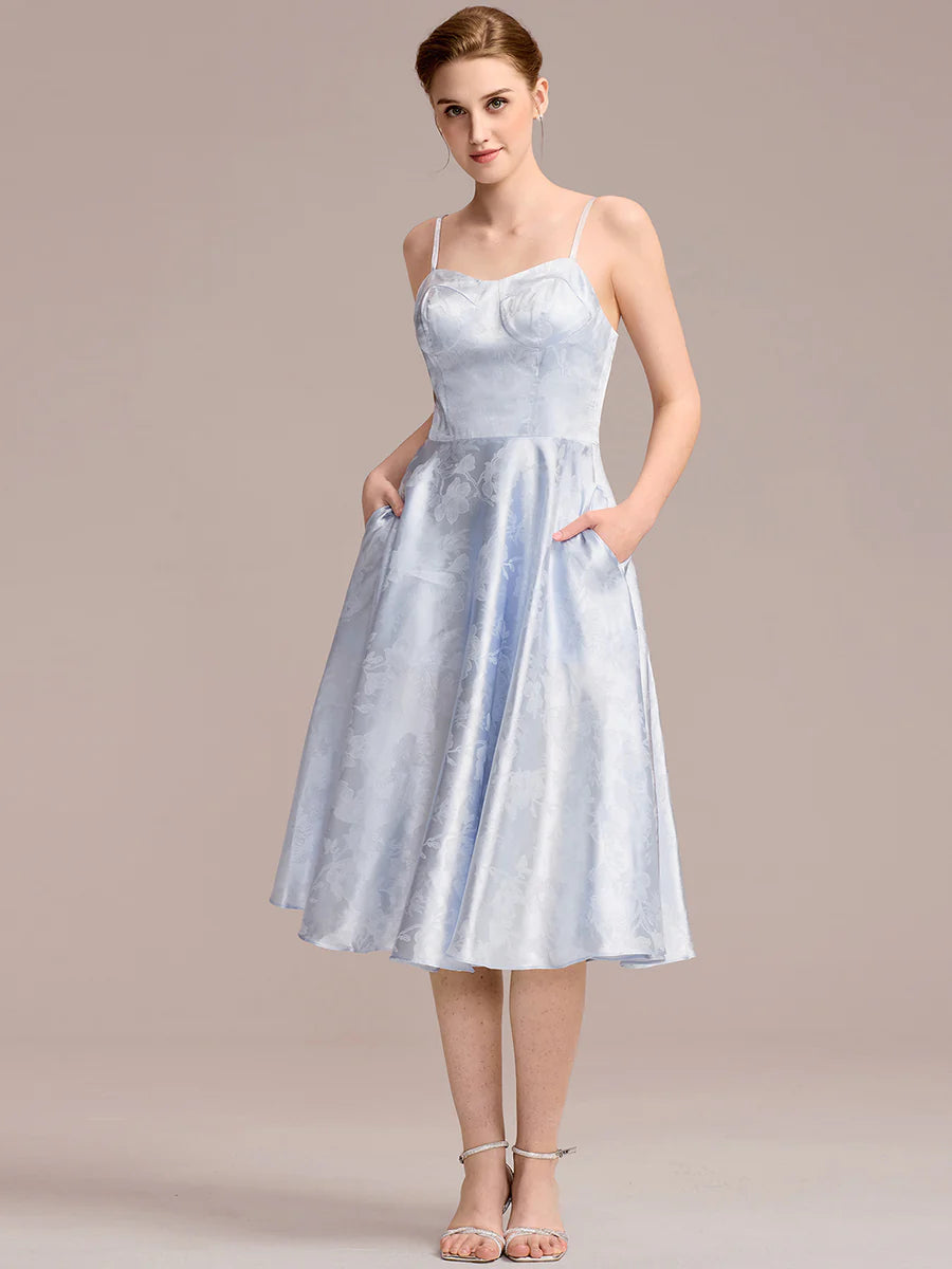 Sleeveless Sweetheart Neck Embroidered A-Line Midi Wedding Guest Dresses