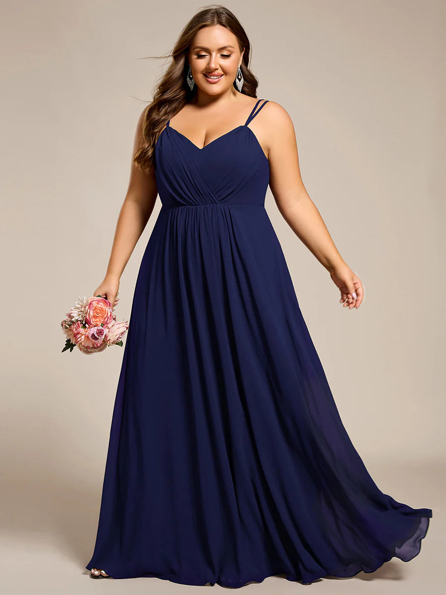 Plus Size Sleeveless V-Neck Appliques A-Line Floor Length Bridesmaid Dresses