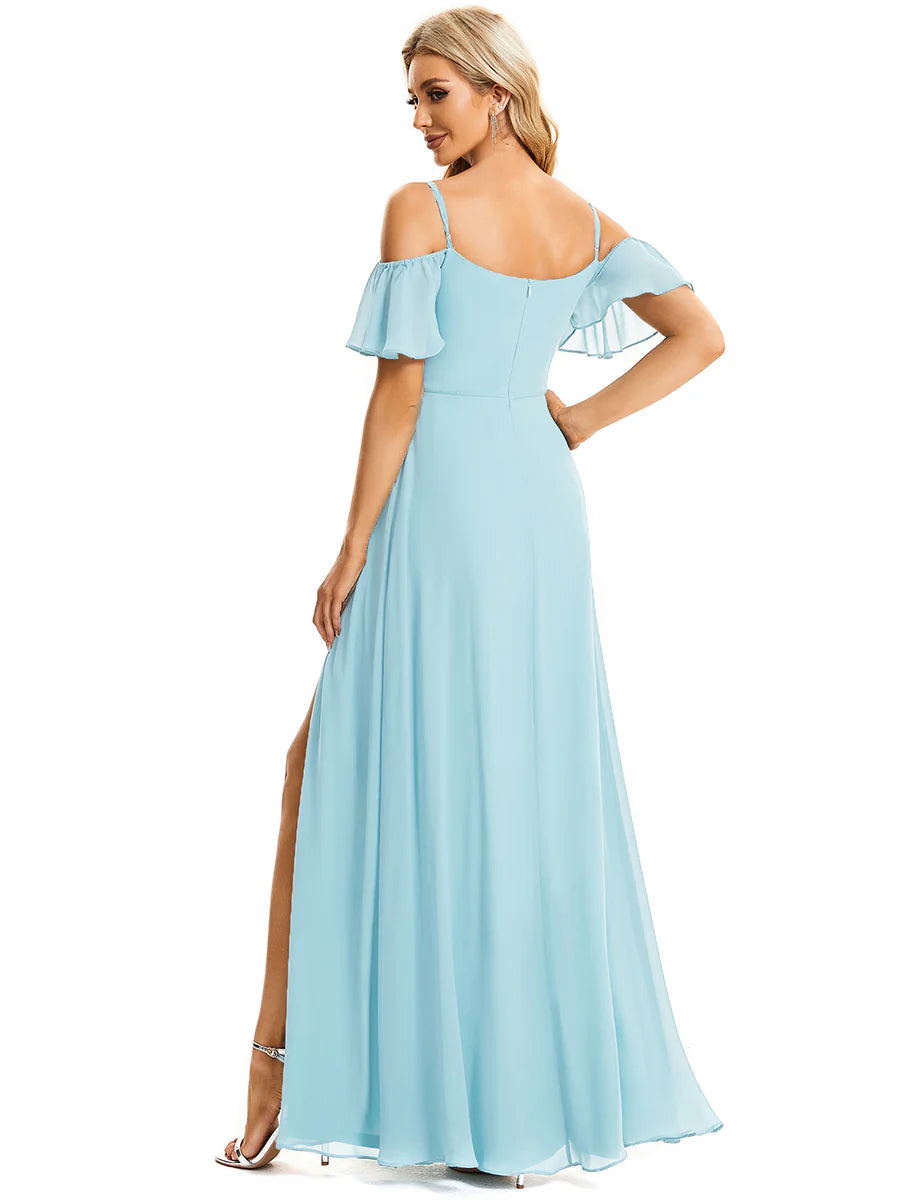 Wholesale High Split Chiffon Bridesmaid Dress With Spaghetti Straps