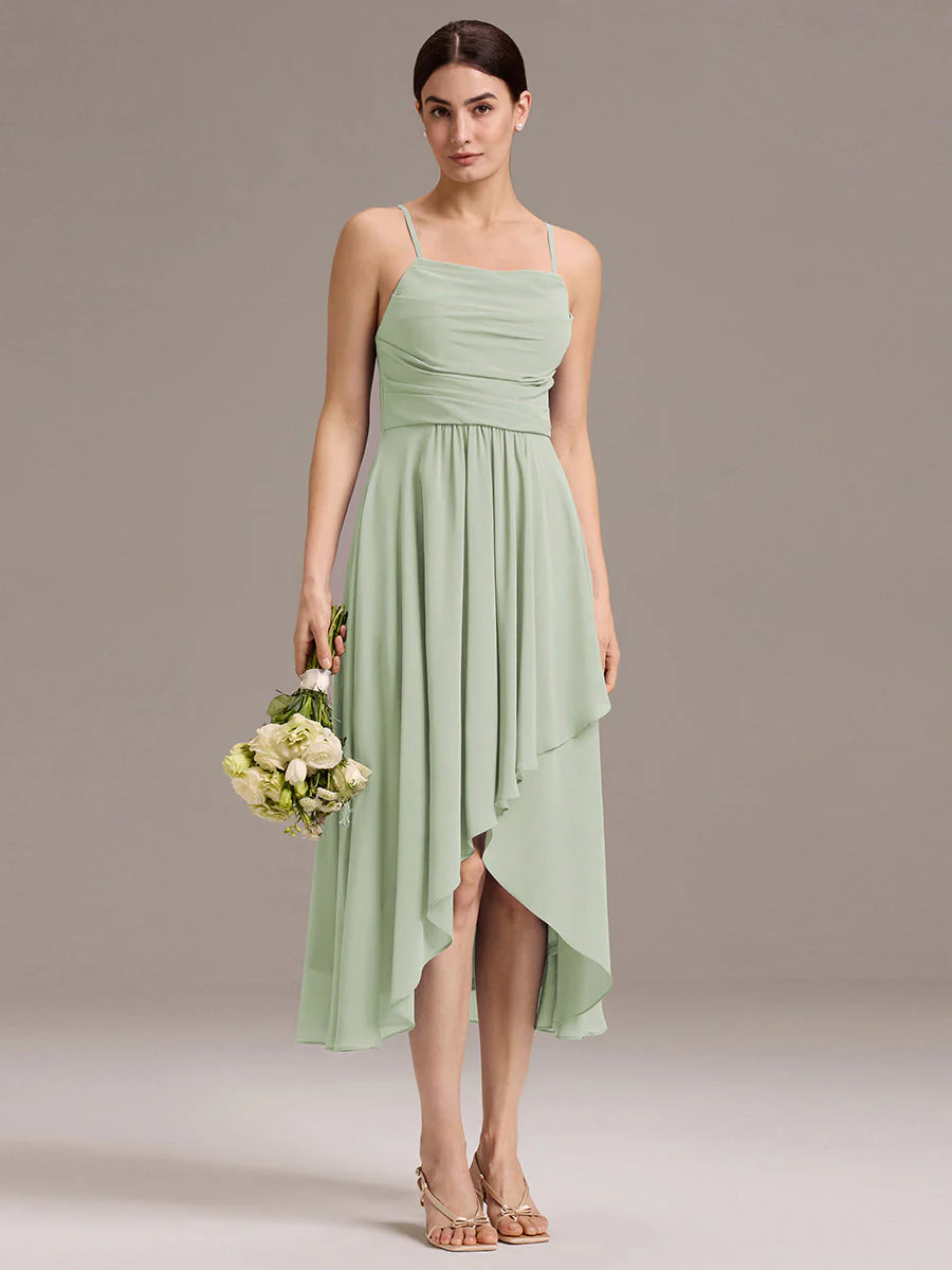 Custom Solutions Sleeveless Cowl Neck High-Low A-Line Non-Stretch Bridesmaid Dresses