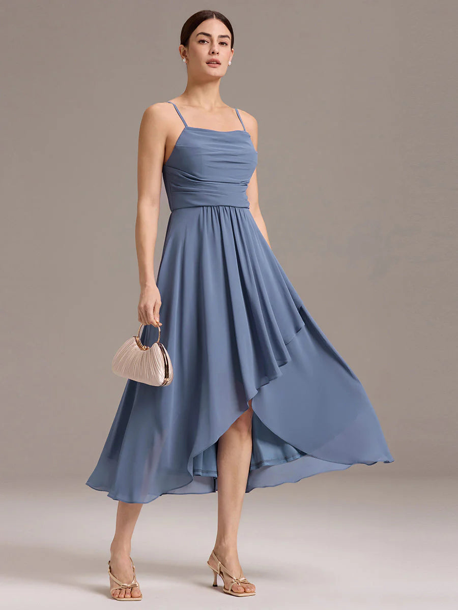 Custom Solutions Sleeveless Cowl Neck High-Low A-Line Non-Stretch Bridesmaid Dresses