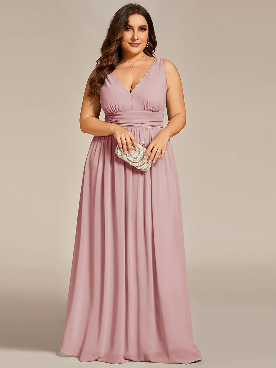 Double V-Neck Maxi Long Wholesale Plus Size Evening Dresses