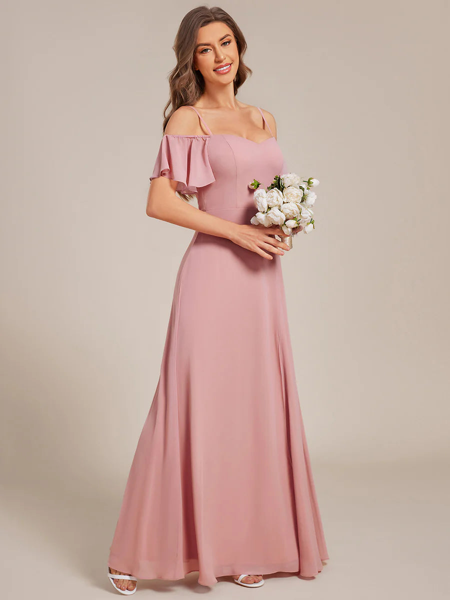 Wholesale High Split Chiffon Bridesmaid Dress With Spaghetti Straps