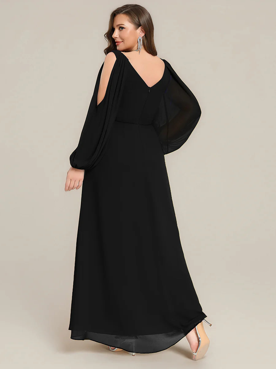 Volume Discounts Long Sleeve Lantern Sleeve A-Line Floor Length V-Neck Wedding Guest Dresses