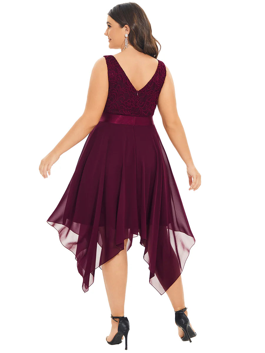 Plus Size Deep V Neck Asymmetrical Hem Sleeveless Wholesale Dresses