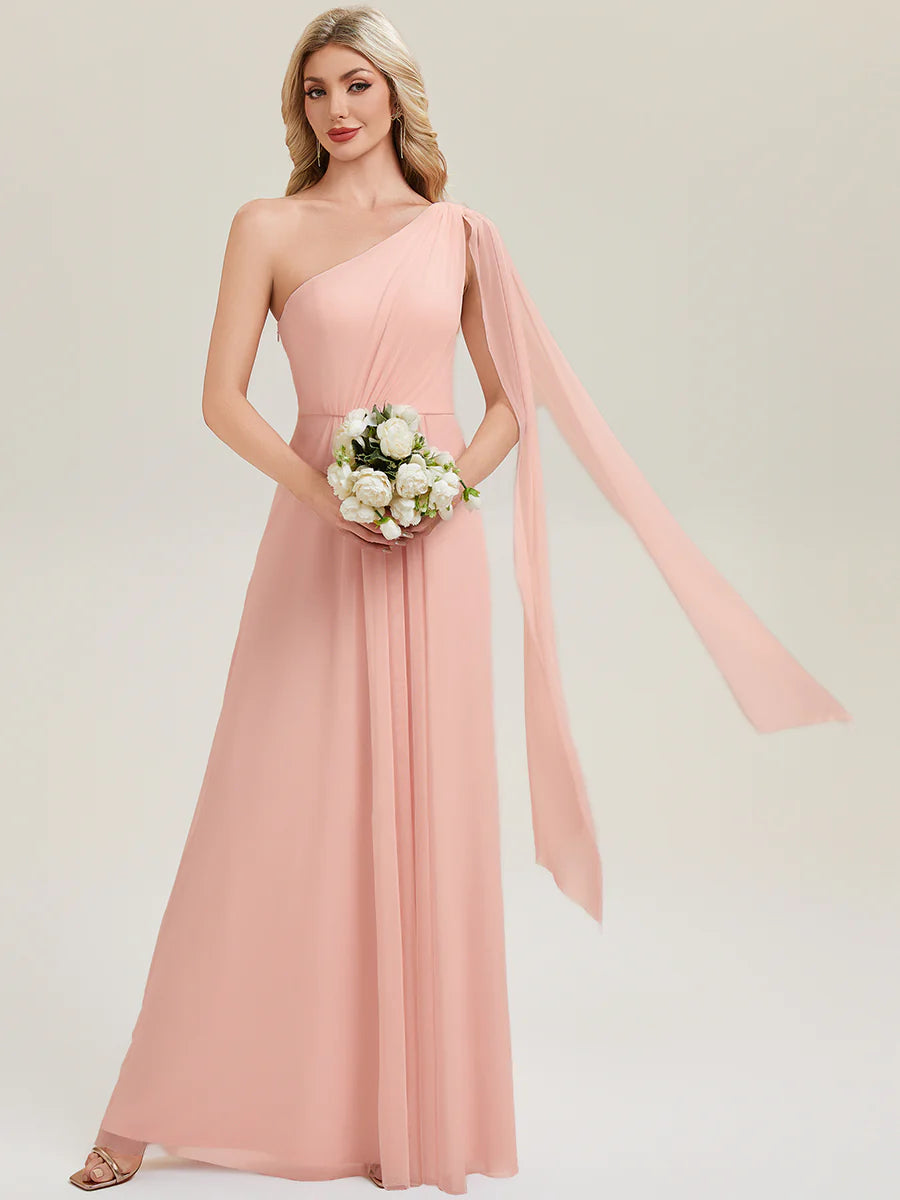 Bulk Order Sleeveless Asymmetrical A-Line High Stretch Floor Length Bridesmaid Dresses