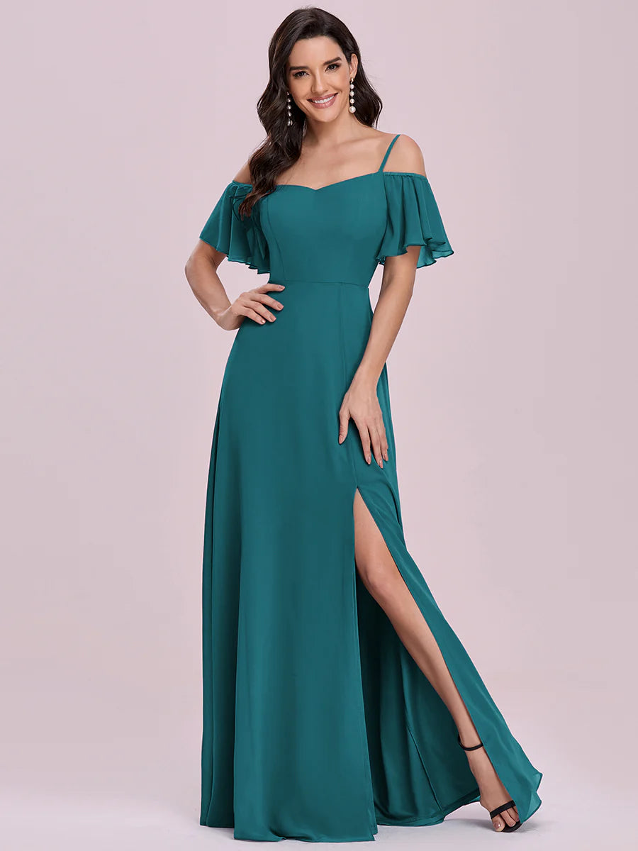 Wholesale High Split Chiffon Bridesmaid Dress With Spaghetti Straps