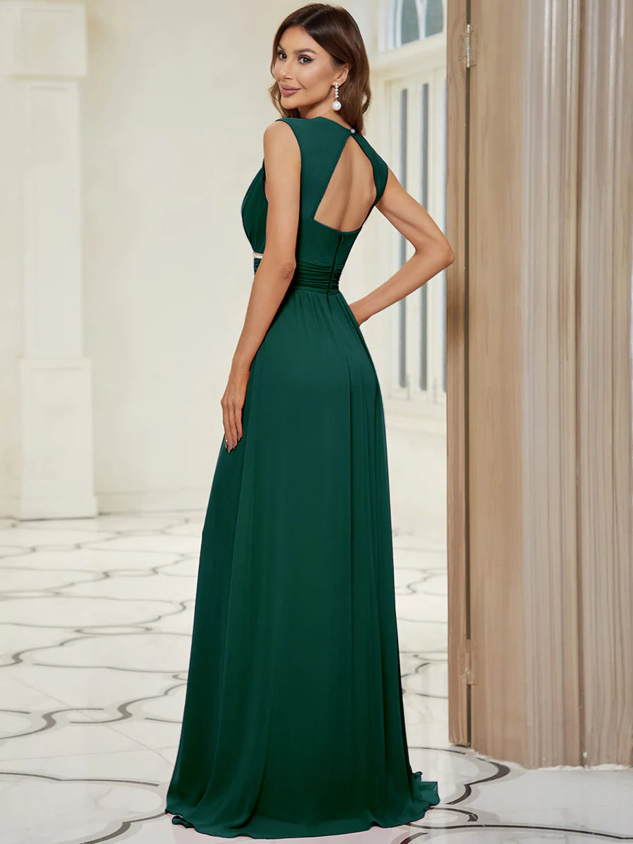 Sleeveless Floor Length V Neck Wholesale Bridesmaid dresses