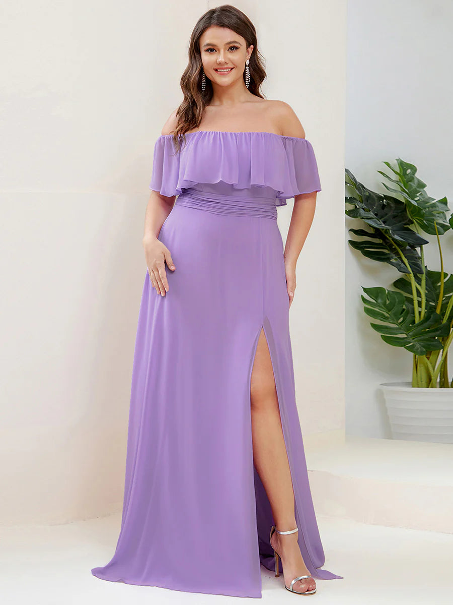 Women's Plus Size Ruffle Thigh Split Wholesale Bridesmaid Dresses