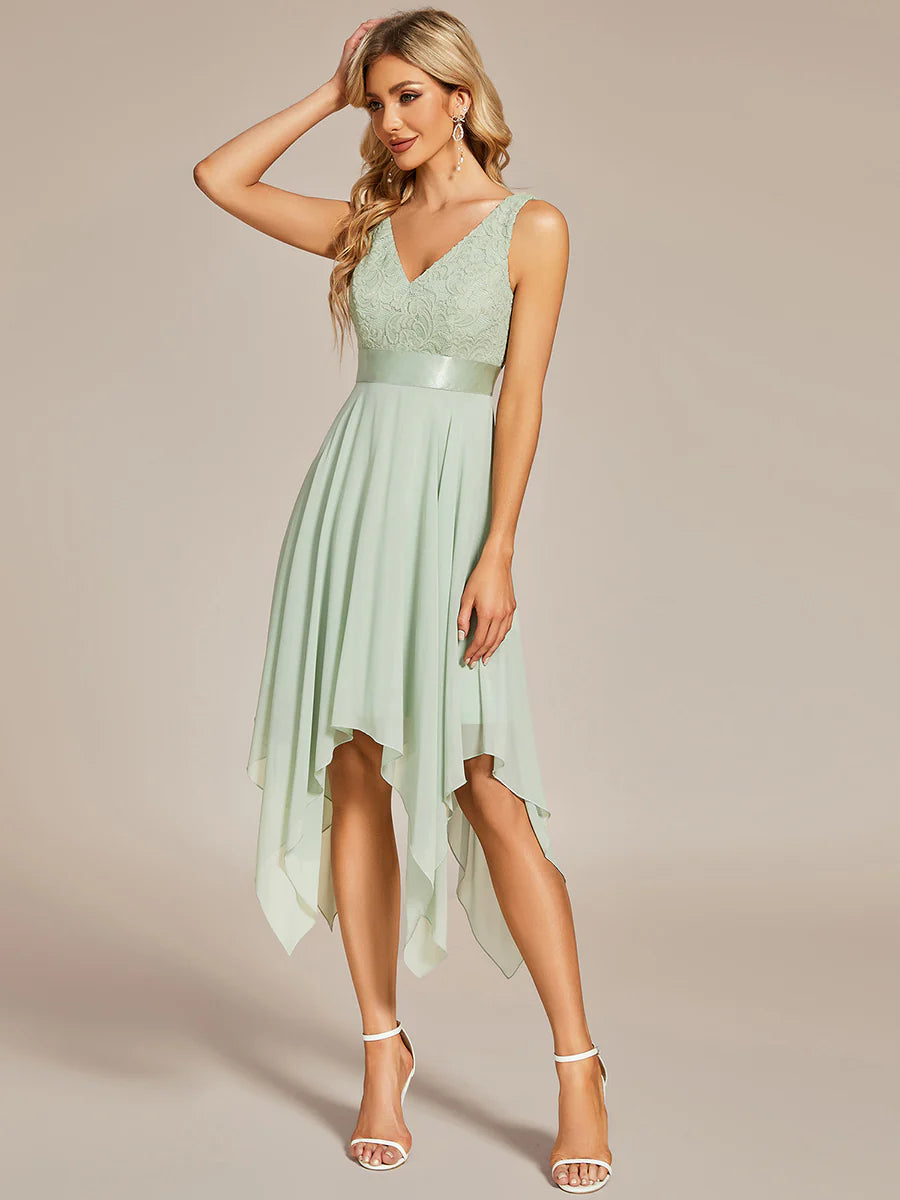 Bestsellers V Neck Lace Chiffon Homecoming Prom Dresses For Wholesale