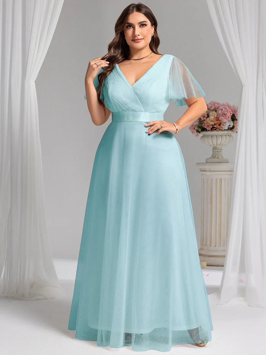 Plus Size Women's V-Neck Floor-Length Wholesale Bridesmaid Dresses
