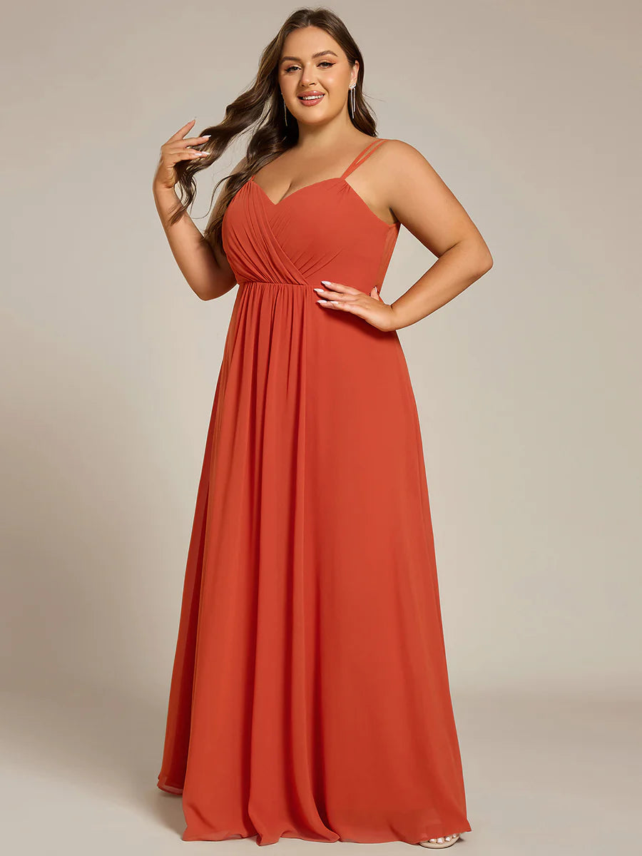 Plus Size Sleeveless V-Neck Appliques A-Line Floor Length Bridesmaid Dresses