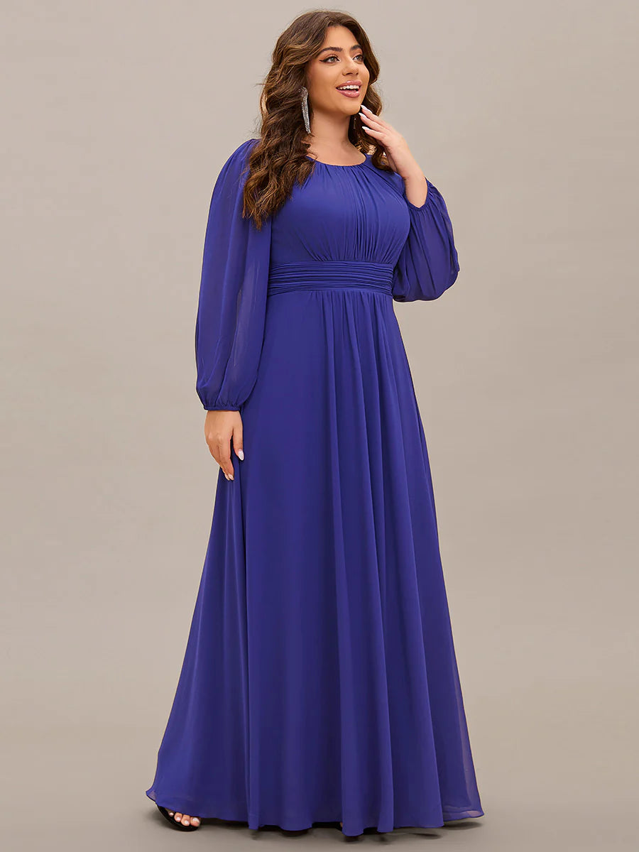 Plus Size Round Neck Wholesale Bridesmaid Dresses with Long Lantern Sleeves