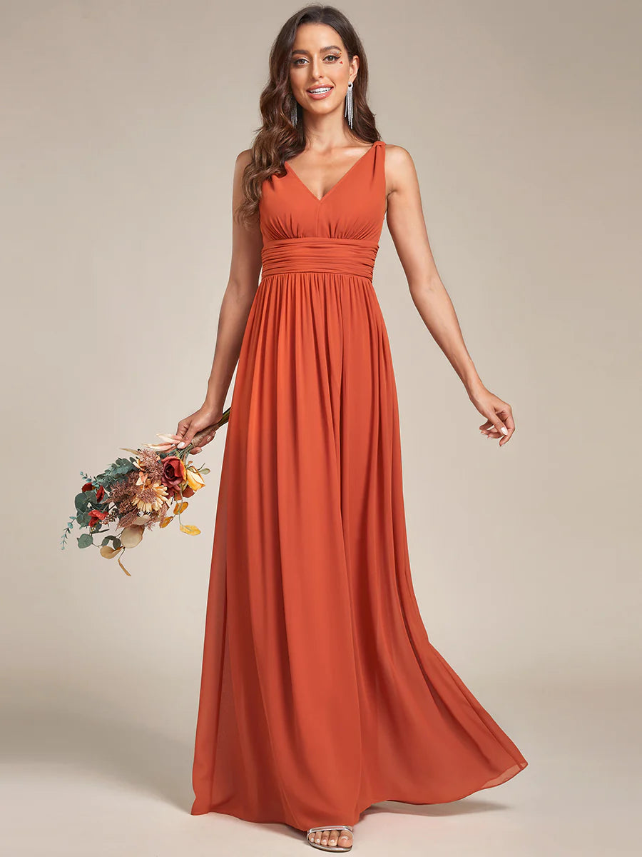 Elegant Double V-Neck Maxi Long Wholesale Bridesmaid Dresses
