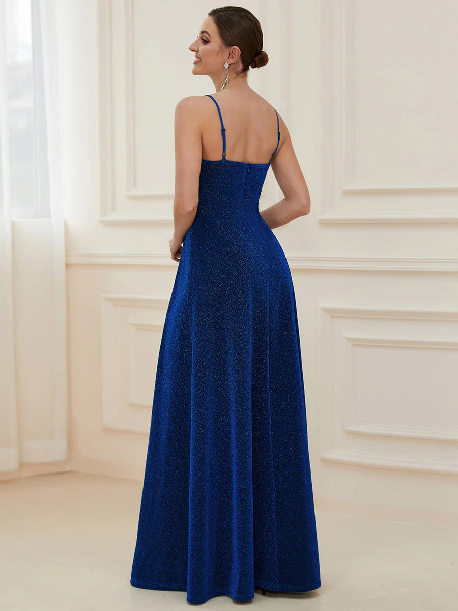 Custom Wholesale Spaghetti Straps Evening Dresses With Pleated Decoration