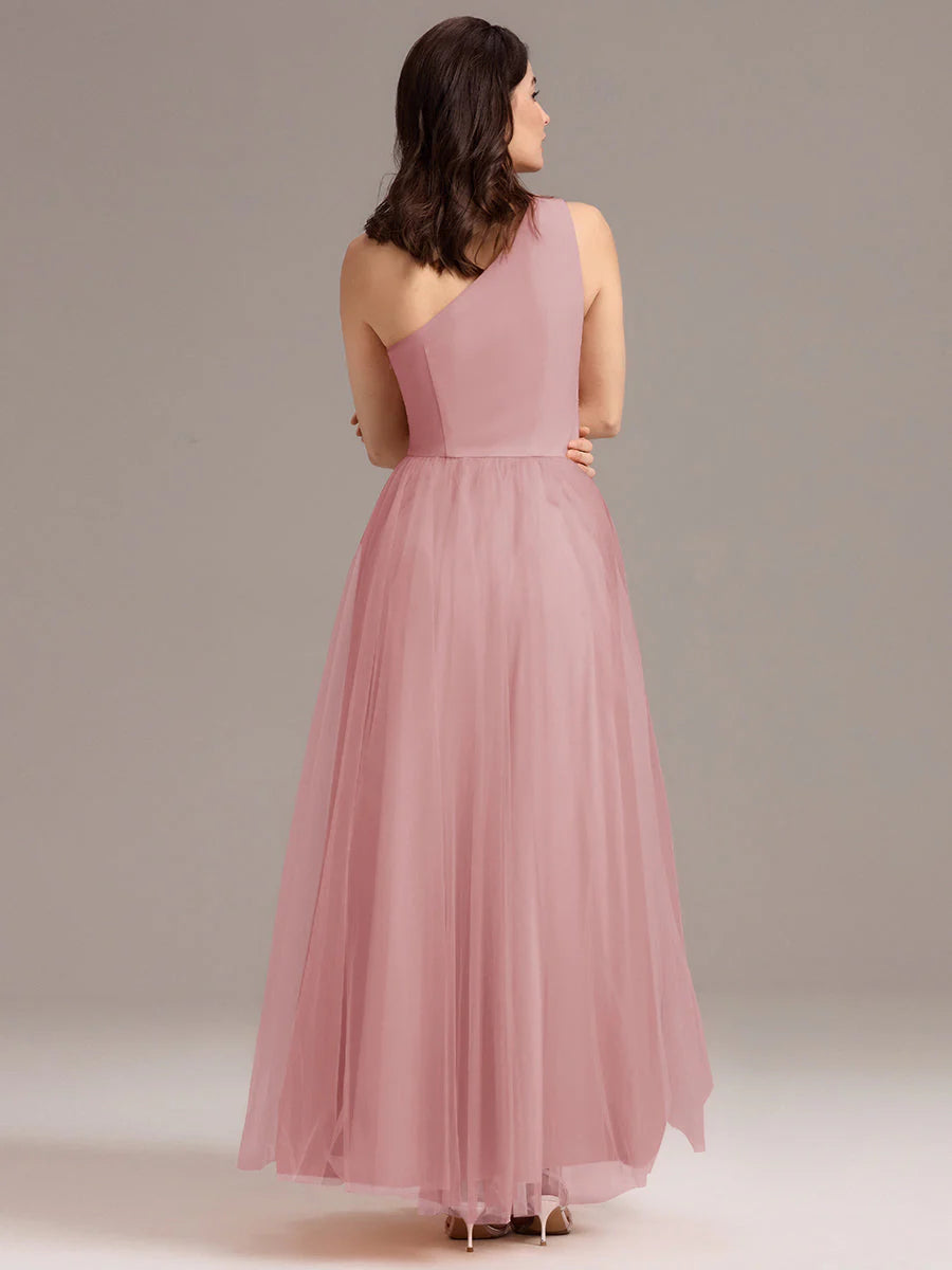 Custom Solutions Sleeveless Asymmetrical Pleated A-Line Floor Length Bridesmaid Dresses