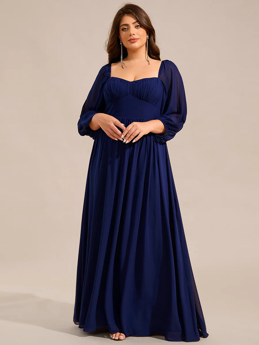 Plus Size Graceful Sweetheart 3/4 Lantern Sleeve Chiffon Bridesmaid Dresses with Frenulum knotting