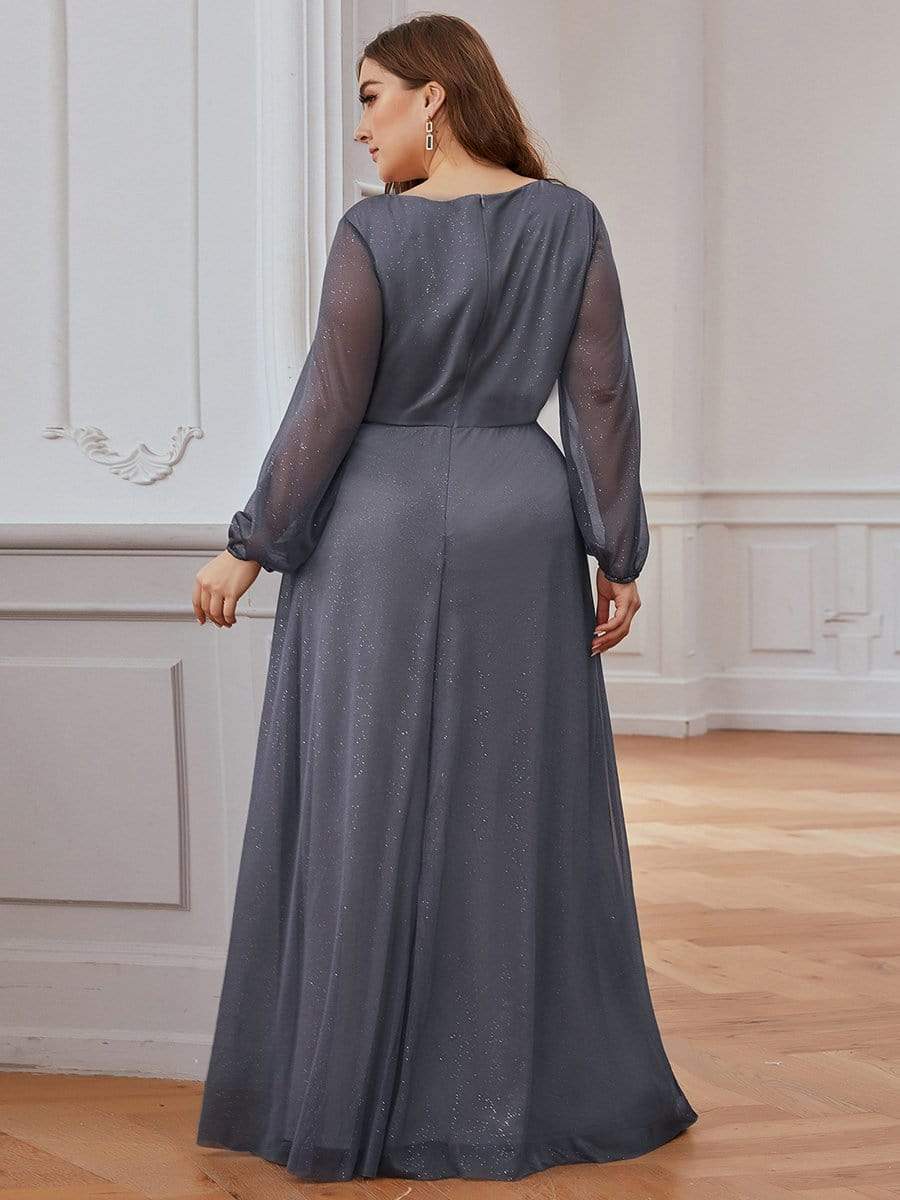 Sexy V-Neck Shiny Wholesale Evening Dresses With Long Sleeve
